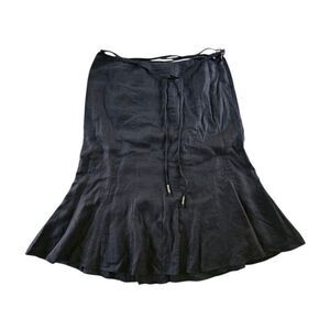 LAUREN RALPH LAUREN Womens size 14 Black Linen Flared Lined Midi Skirt Classic
